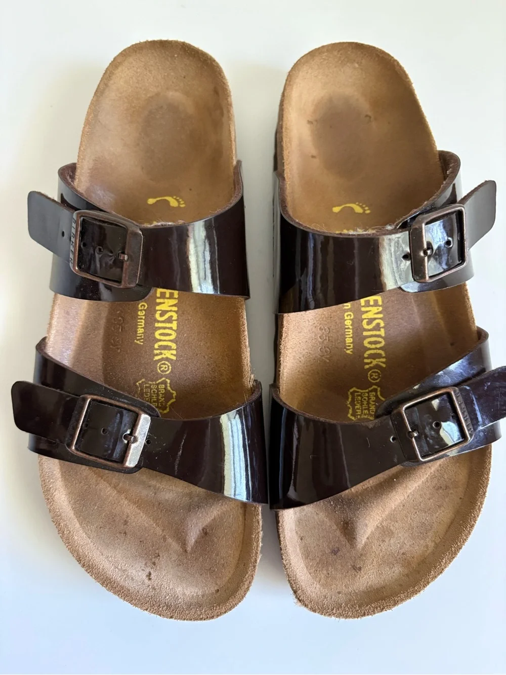 Birkenstock Arizona Patent Dark Brown Leather Sandals Size 38 US 7.5-8